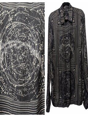 All Saints Mens Sz S Black Star Bandana Celestial L/S Button Up Relax Fit Shirt